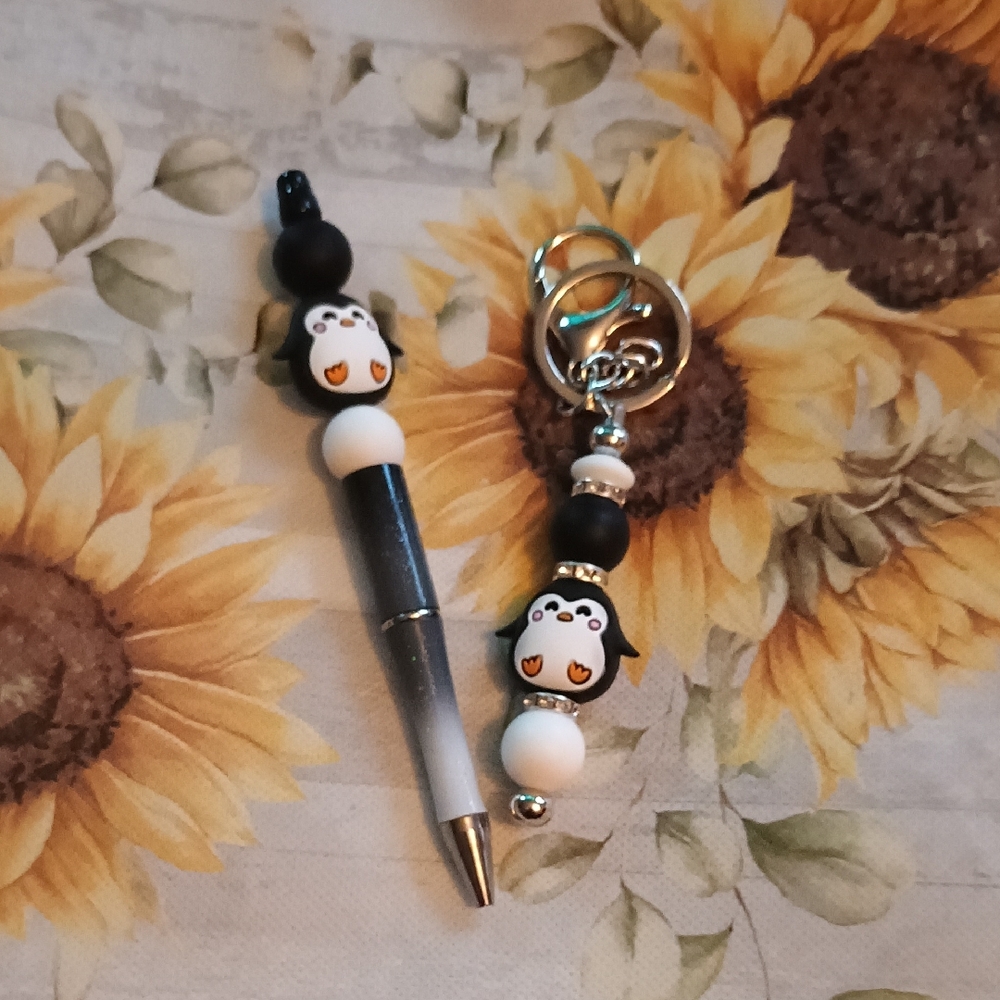 Penguin Charm Pen and Keychain Set